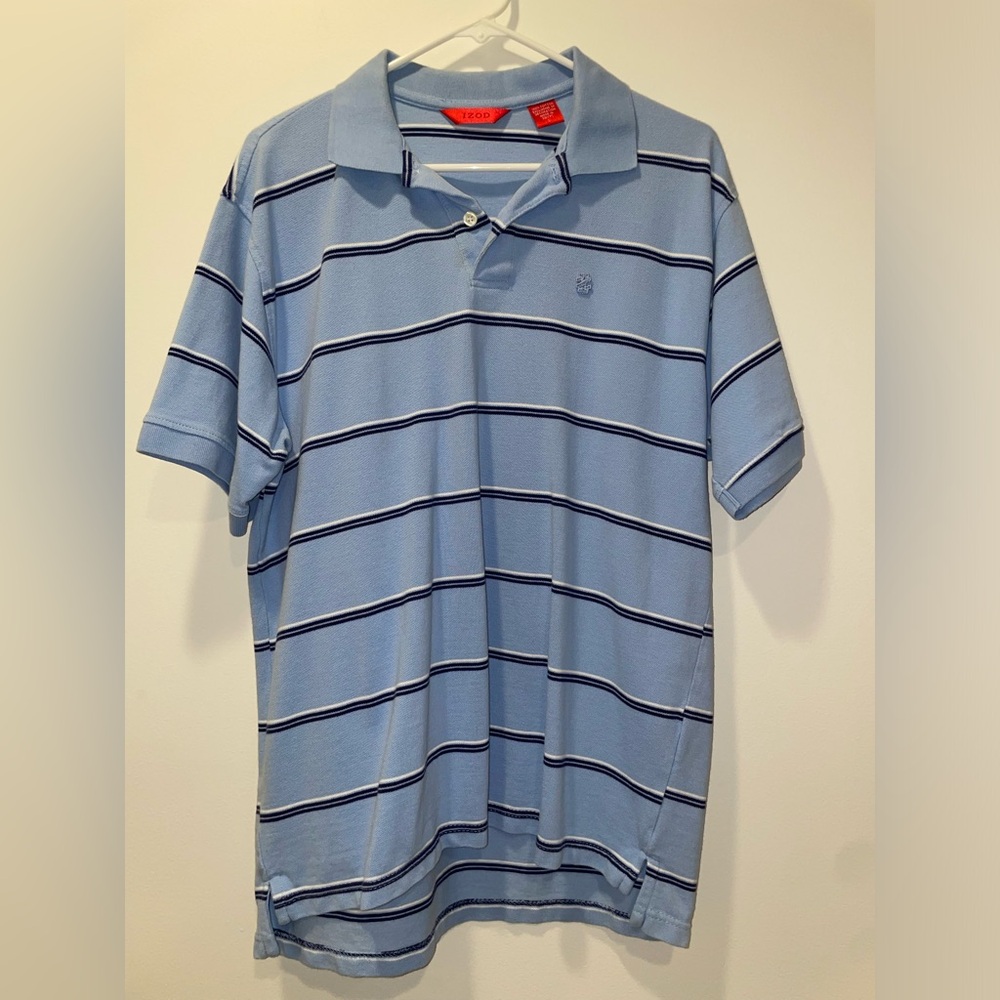 Izod Light Blue Polo with Navy & White Stripes